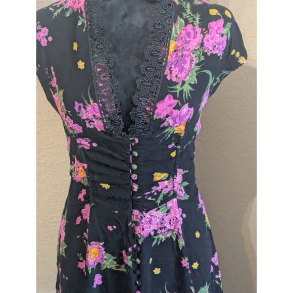 Free People Floral Dark Boho Mini Dress, Size 8 - Picture 2 of 7